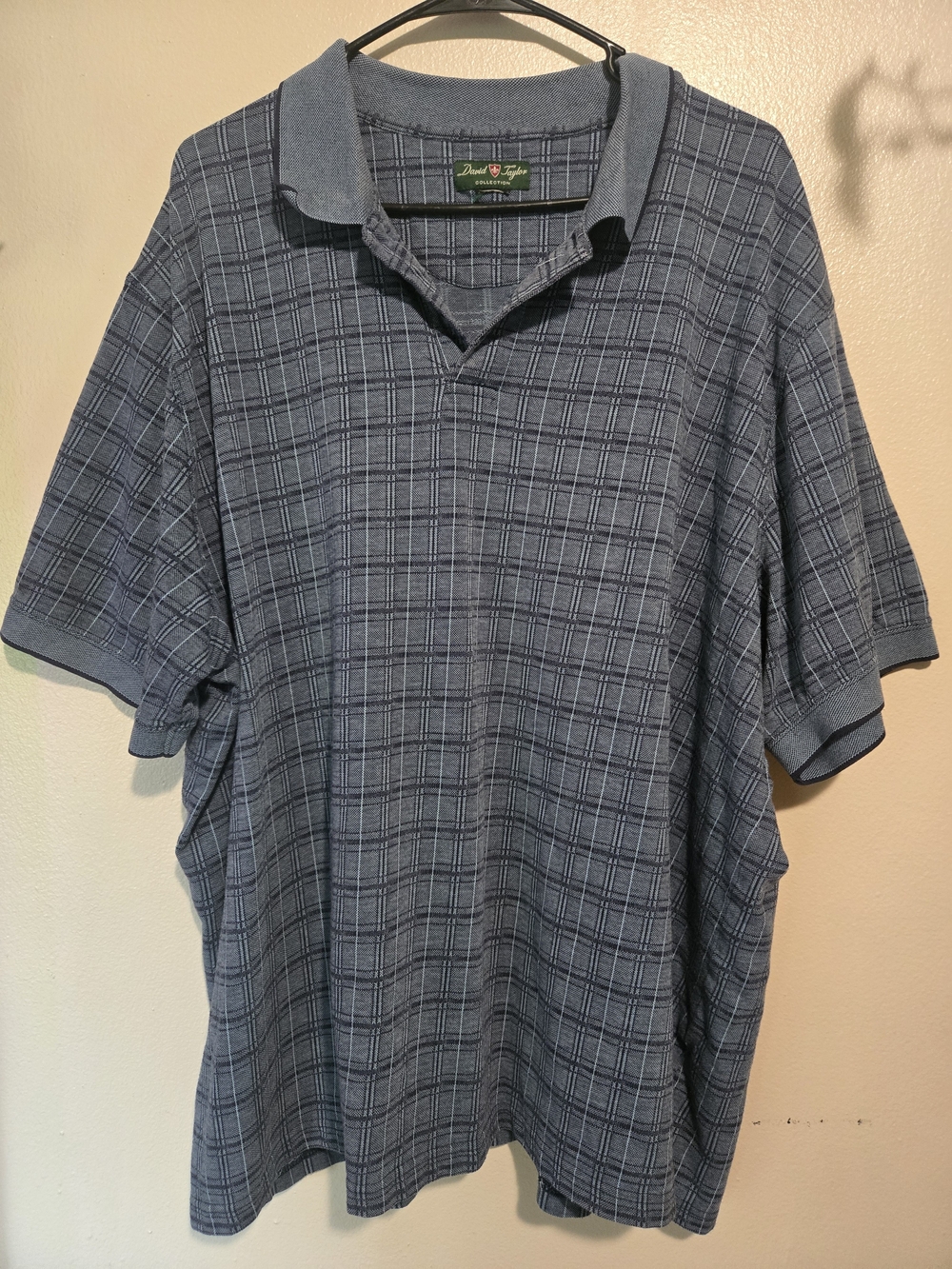 David Taylor Collection Large Slate Blue Plaid 90s Vintage Polo